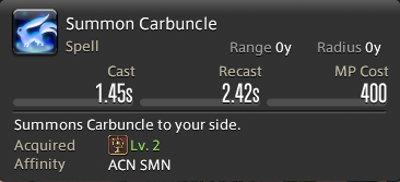 The in-game tooltip for Summon Carbuncle