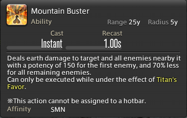 The in-game tooltip for Mountain Buster