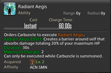 The in-game tooltip for Radient Aegis